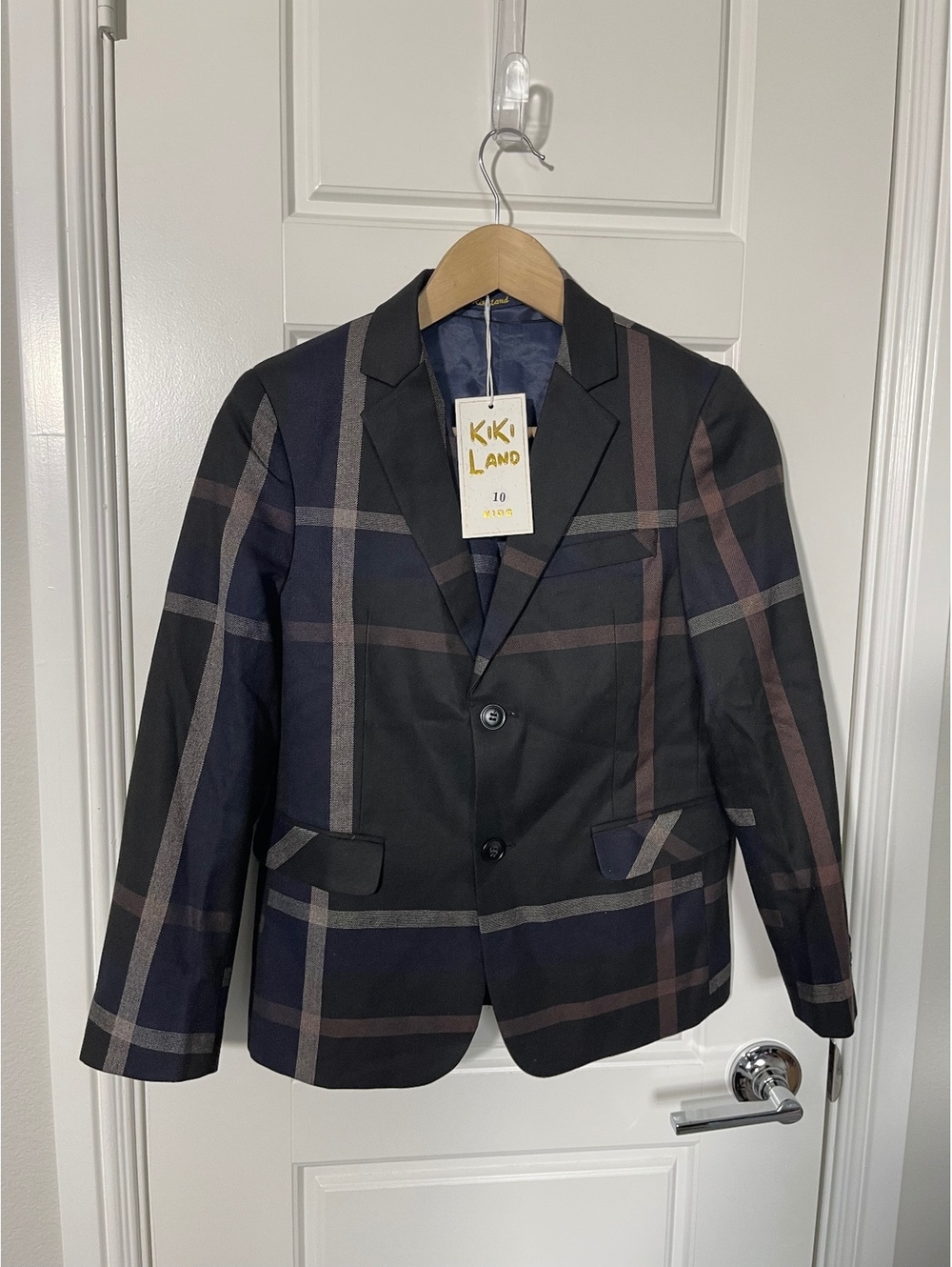 Boys Suits for Kids Size 10 Navy and Black Plaid 2 Pieces NO PANTS K163